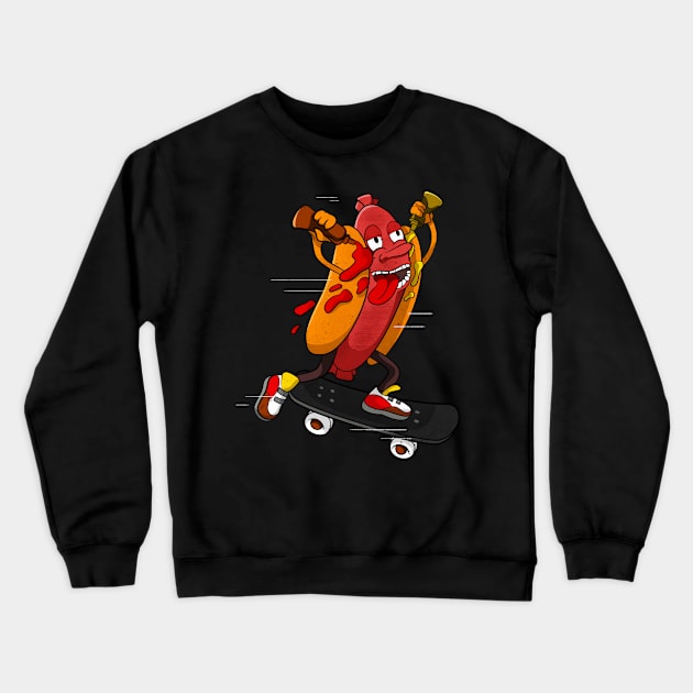 Hotdog Skater Funny Skating Bratwurst Crewneck Sweatshirt by Foxxy Merch